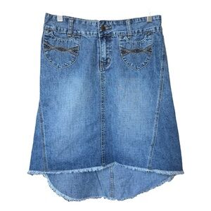 Bubblegum Distressed Denim High Low Skirt